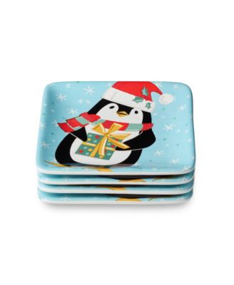 Christmas Whimsy Penguin Canape Plates, Set of 4