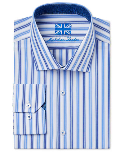 Michelsons of London Men's Slim-Fit Navy Stripe Dress Shirt