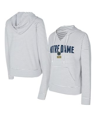 Concepts Sport - Men's White/Gray Notre Dame Fighting Irish French Terry Striped V-Neck Pullover Hoodie