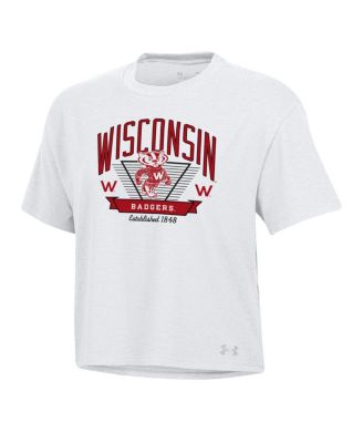 Women's White Wisconsin Badgers Essentials Icon Ultra-Soft Tri-Blend Boxy Cropped T-Shirt
