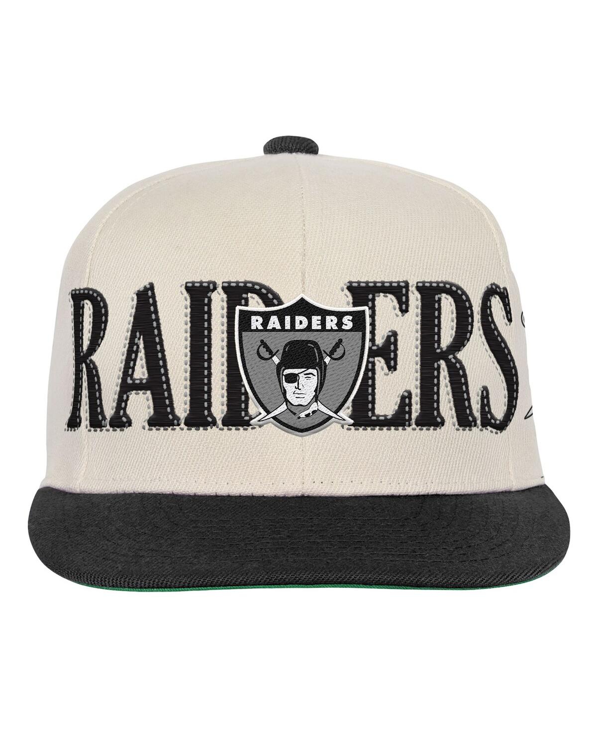Mitchell & Ness Big Boys And Girls Cream/black Las Vegas Raiders Across The Board Vintage Snapback Hat In White