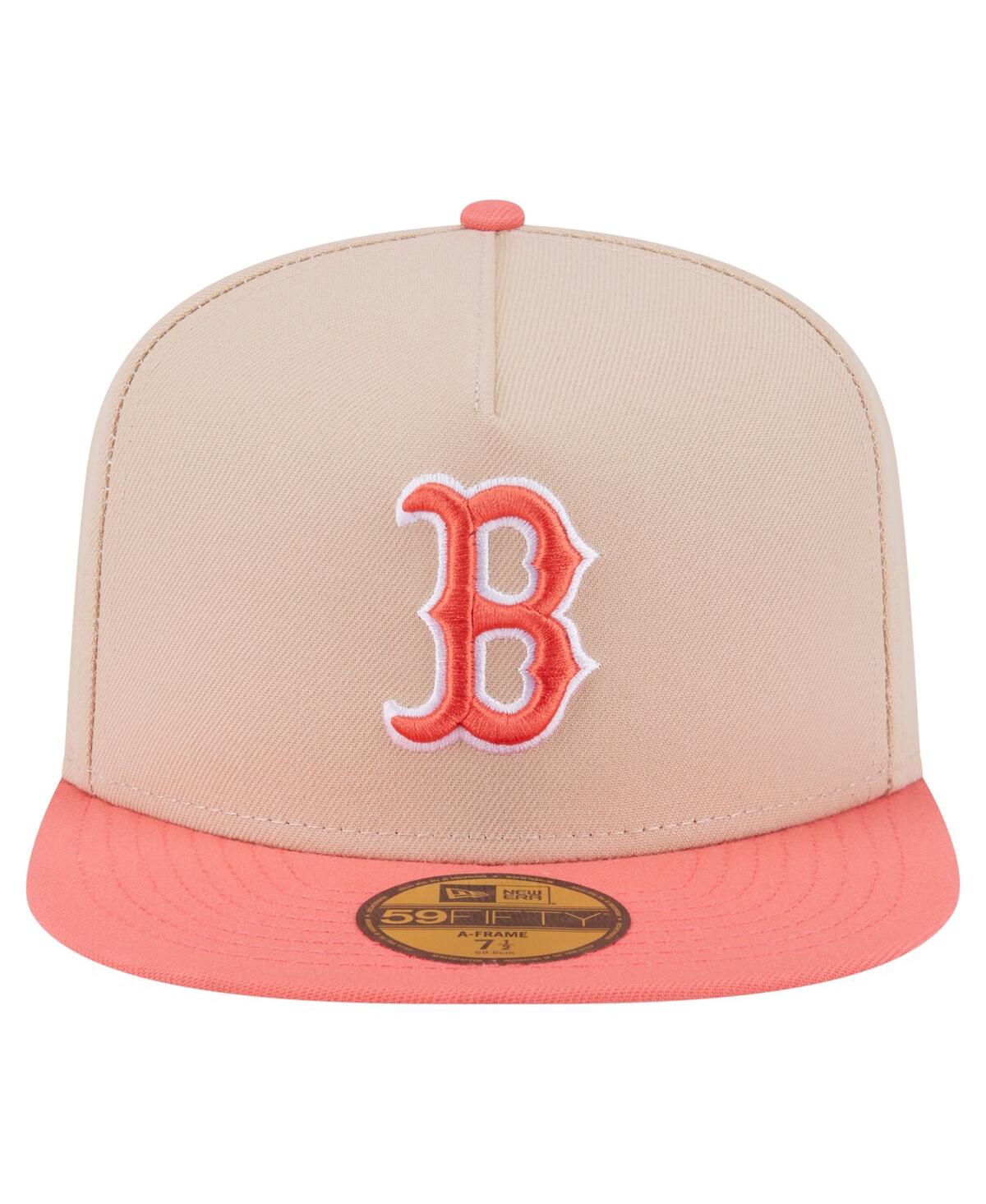 New Era Men's Light Beige/coral Boston Red Sox Two-tone Color Pack A-frame 59fifty Fitted Hat