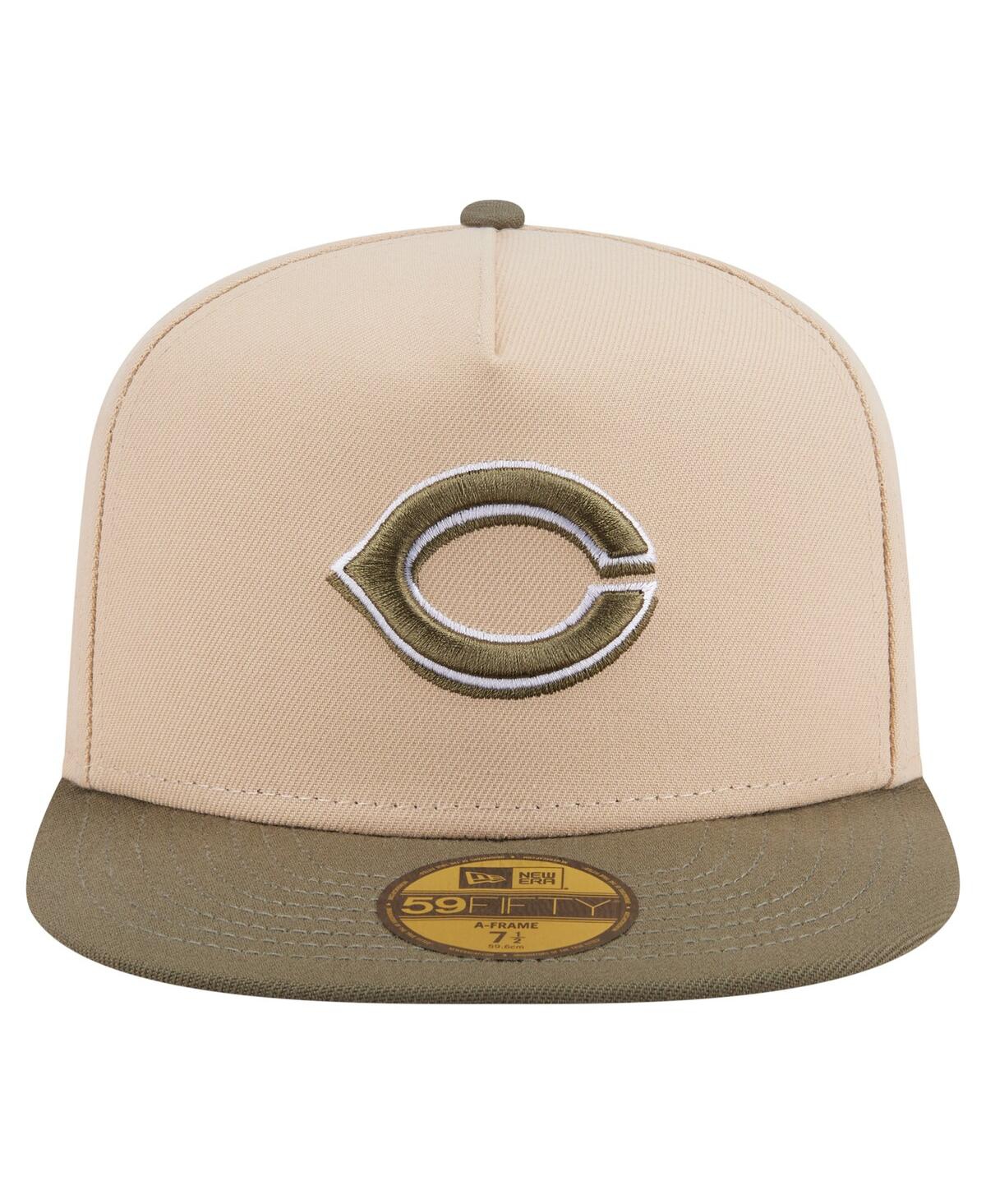 New Era Men's Light Beige/olive Cincinnati Reds Two-tone Color Pack A-frame 59fifty Fitted Hat In Multi