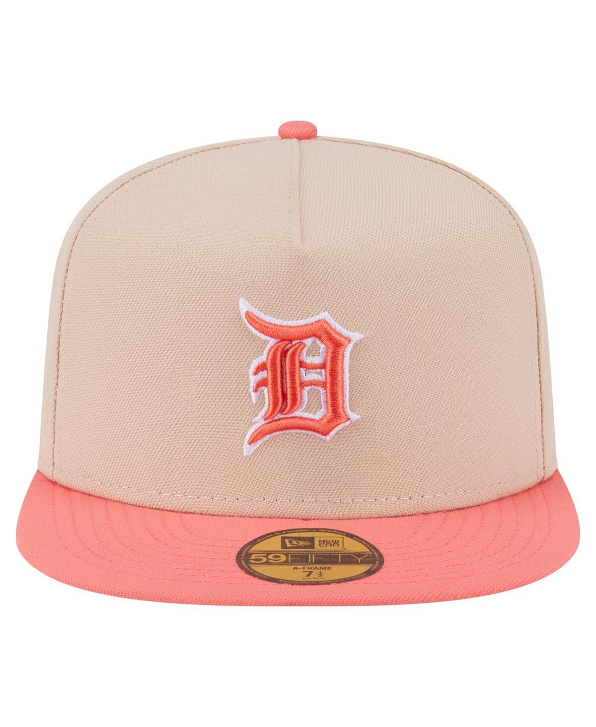 New Era Men's Light Beige/coral Detroit Tigers Two-tone Color Pack A-frame 59fifty Fitted Hat