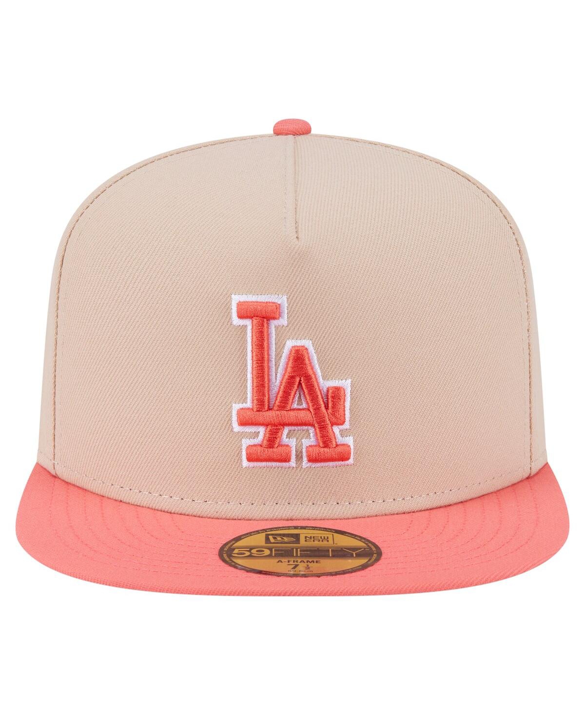 New Era Men's Light Beige/coral Los Angeles Dodgers Two-tone Color Pack A-frame 59fifty Fitted Hat
