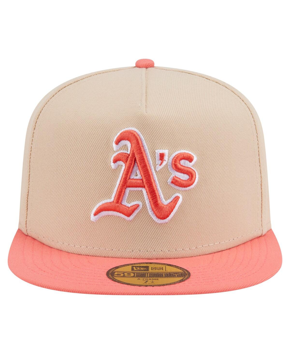 New Era Men's Light Beige/coral Athletics Two-tone Color Pack A-frame 59fifty Fitted Hat