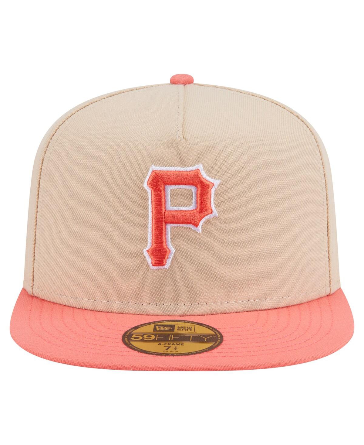 New Era Men's Light Beige/coral Pittsburgh Pirates Two-tone Color Pack A-frame 59fifty Fitted Hat
