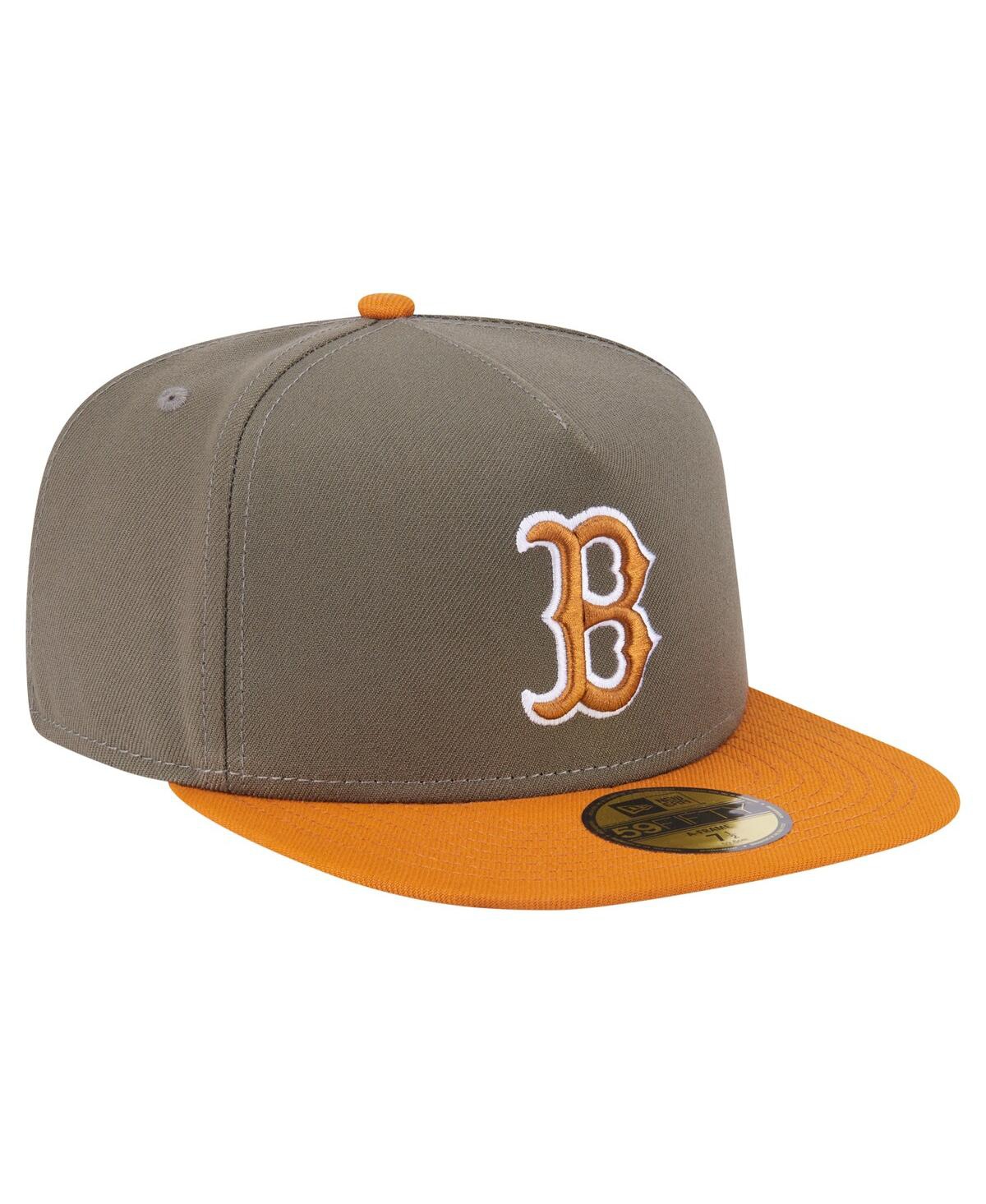 New Era Men's Olive/orange Boston Red Sox Two-tone Color Pack A-frame 59fifty Fitted Hat