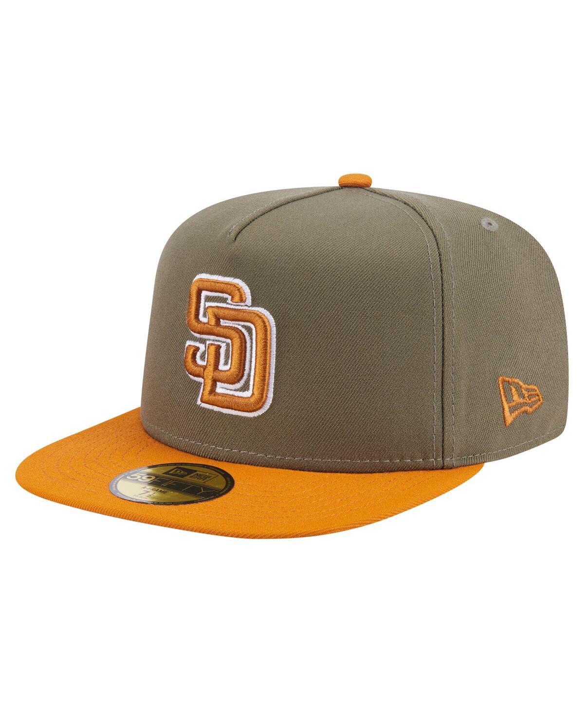 New Era Men's Olive/orange San Diego Padres Two-tone Color Pack A-frame 59fifty Fitted Hat