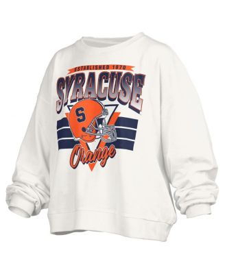 Women's White Syracuse Orange Oversized Janice Retro Waist-Length Pullover Sweatshirt