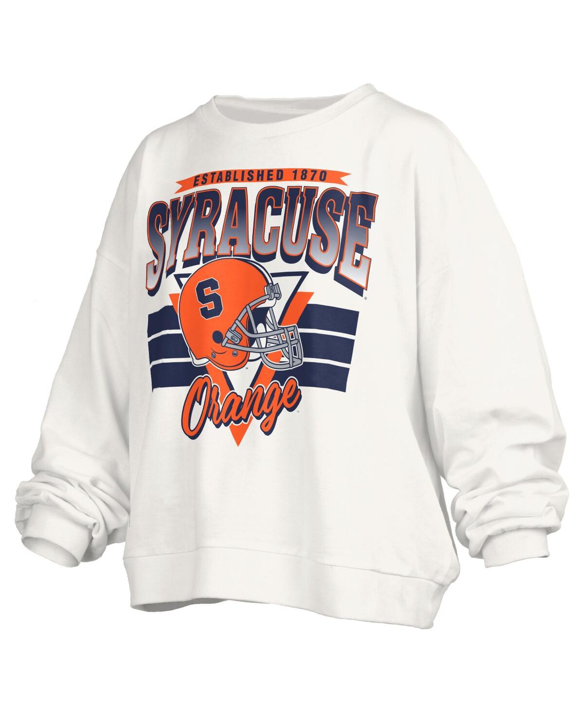 Pressbox White Syracuse Orange Oversized Janice Retro Waist-length Pullover Sweatshirt In White