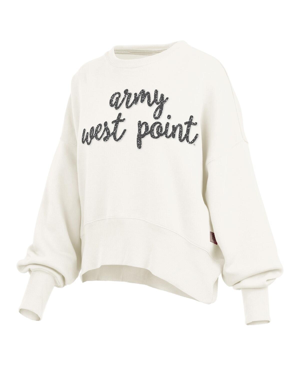 Pressbox Cream Army Black Knights Oversized Chelsea Waist Length Pullover Sweatshirt In Neutral