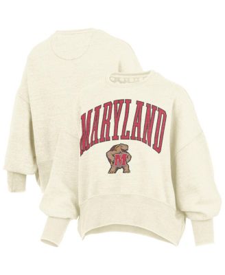 Pressbox - Women's Natural Maryland Terrapins Oversized Waist-Length Crewneck Sweatshirt
