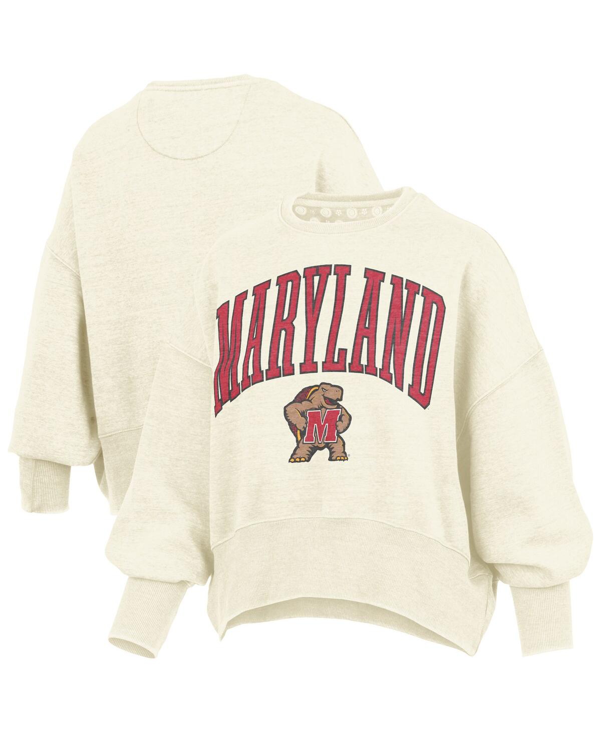 Pressbox Women's Natural Maryland Terrapins Oversized Waist-length Crewneck Sweatshirt In Neutral