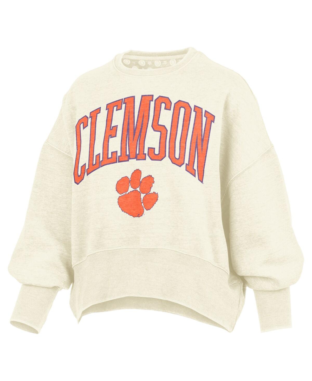 Pressbox Natural Clemson Tigers Oversized Waist-length Crewneck Sweatshirt In Neutral