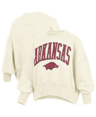 Pressbox - Women's Natural Arkansas Razorbacks Oversized Waist-Length Crewneck Sweatshirt