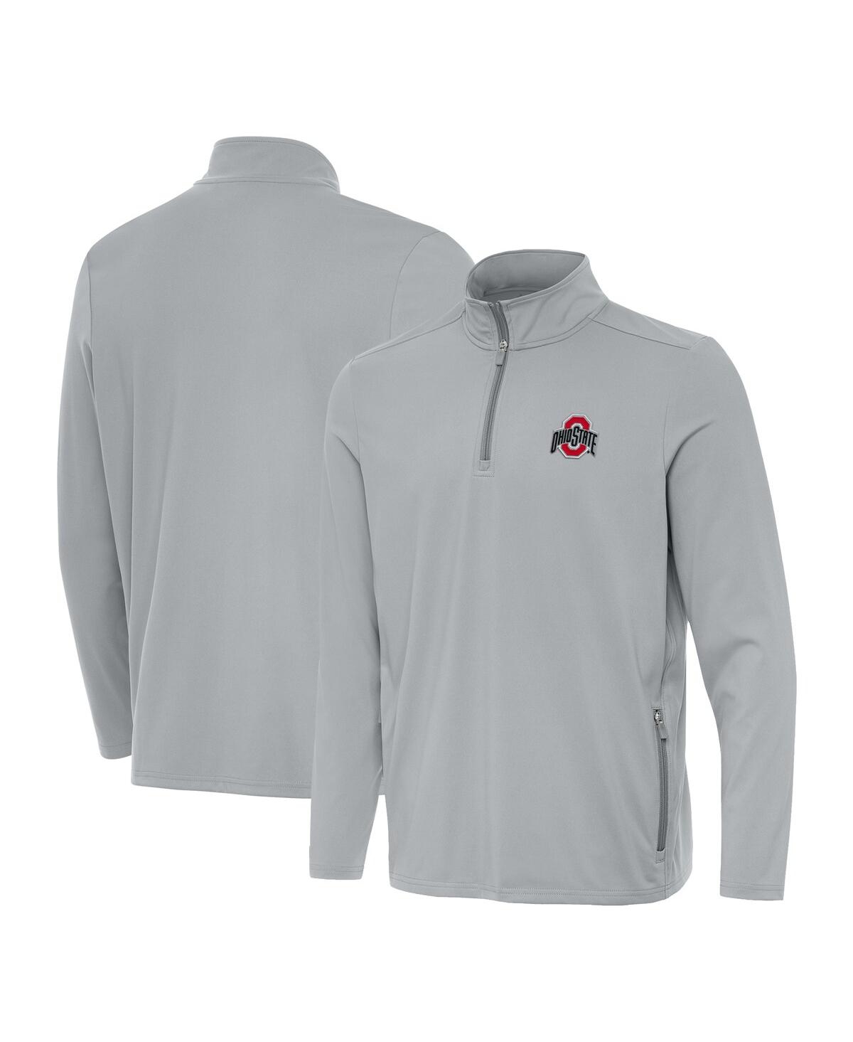 Antigua Men's Gray Ohio State Buckeyes Perilous Quarter-zip Sweatshirt In Gray