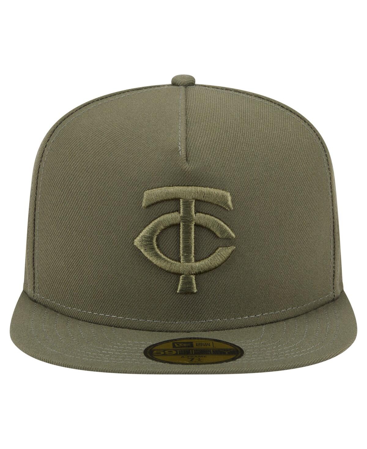 New Era Men's Olive Minnesota Twins Color Pack A-frame 59fifty Fitted Hat In Green