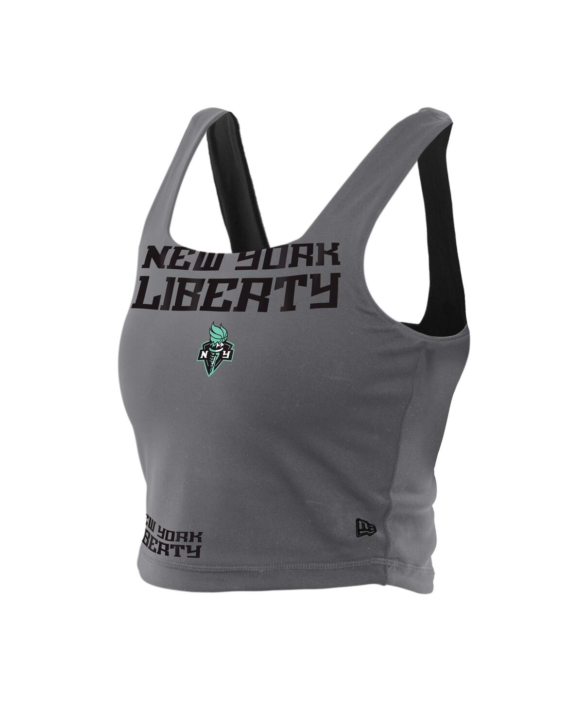 New Era Women's Black/gray New York Liberty Reversible Cropped Sport Classics Tank Top In Black