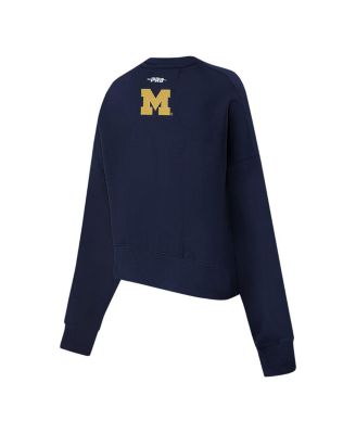 Women's Navy Michigan Wolverines Sequin Boxy Cropped Pullover Sweatshirt