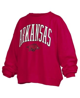 Women's Cardinal Arkansas Razorbacks Janise Arch Over Logo Waist Length Oversized Pullover Sweatshirt