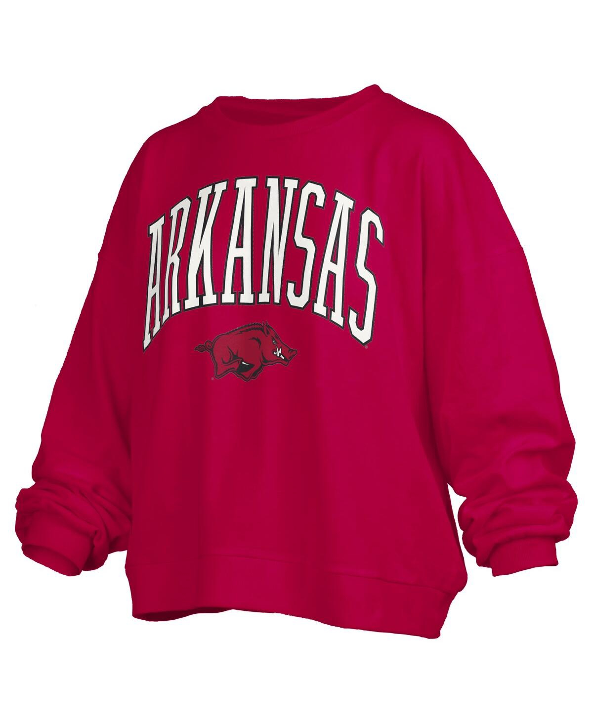 Pressbox Women's Cardinal Arkansas Razorbacks Janise Arch Over Logo Waist Length Oversized Pullover Sweatshir In Red