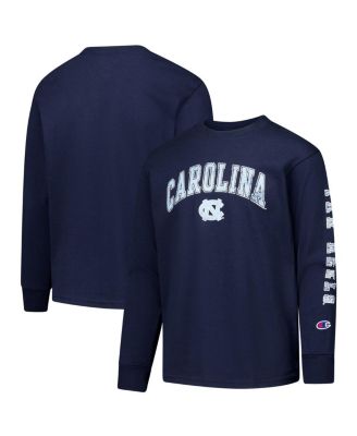 Champion - Big Boys and Girls Navy North Carolina Tar Heels Distressed Arch Over Logo Long Sleeve T-Shirt