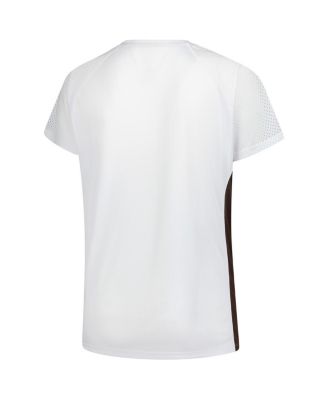 Women's White Cleveland Browns Plus Size Glitter Lace-Up V-Neck T-Shirt