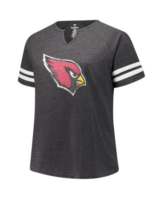 Women's Charcoal Arizona Cardinals Plus Size Logo Striped Raglan Notch Neck T-Shirt