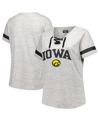 Fanatics - Women's Heather Gray Iowa Hawkeyes Plus Size Lace-Up V-Neck T-Shirt