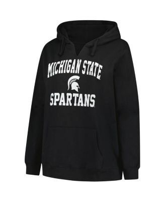 Women's Black Michigan State Spartans Plus Size Heart Soul Notch Neck Pullover Hoodie