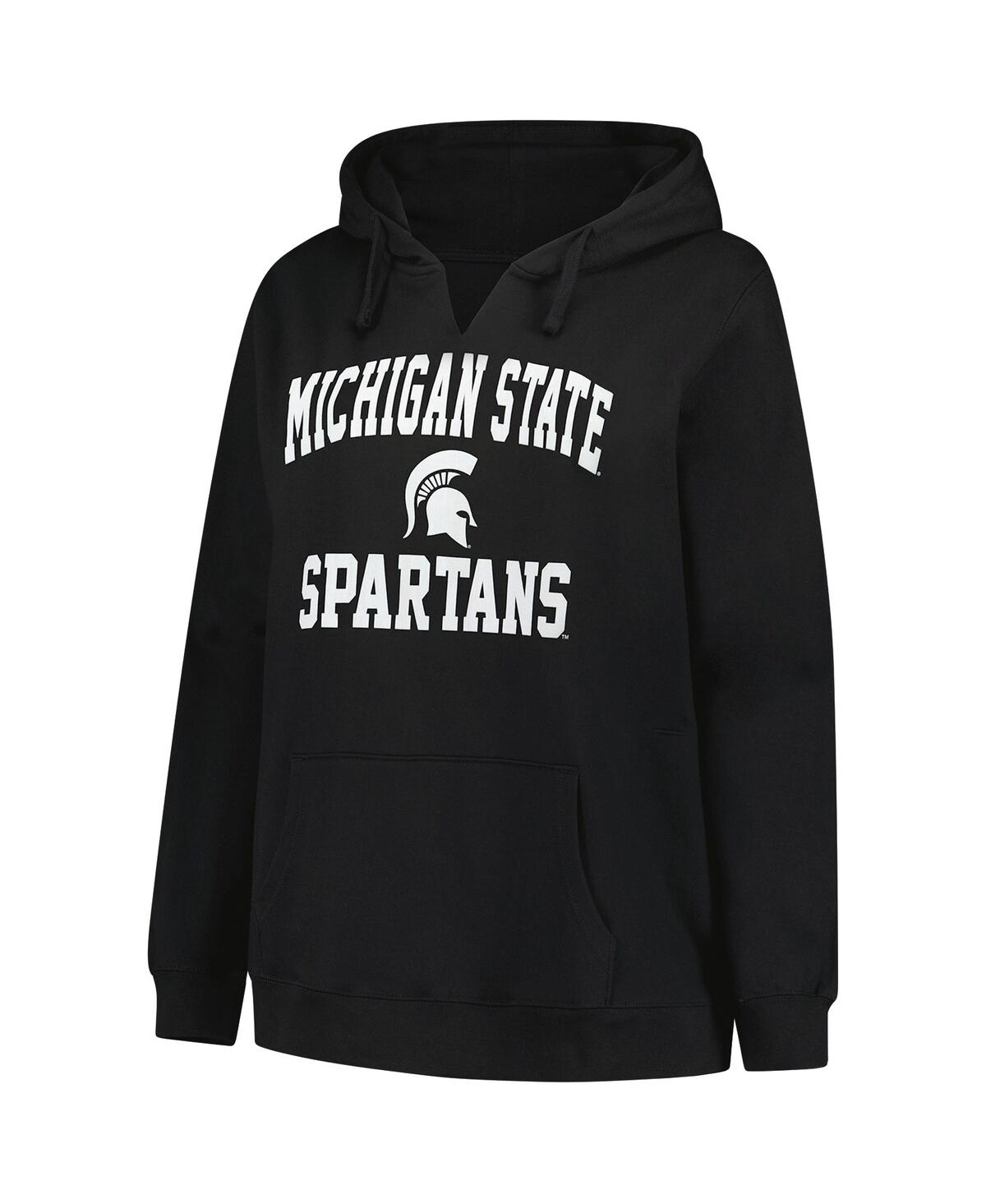 Champion Women's Black Michigan State Spartans Plus Size Heart Soul Notch Neck Pullover Hoodie In Black