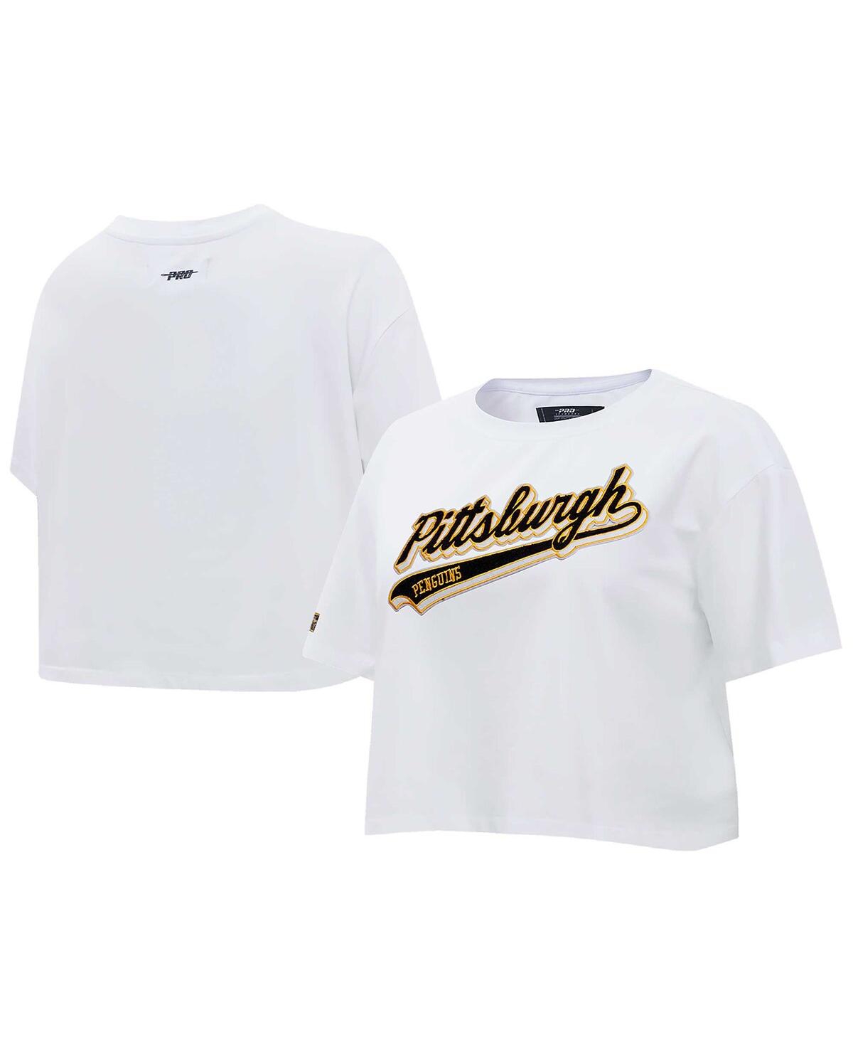 Pro Standard Women's White Pittsburgh Penguins Boxy Script Tail Cropped T-shirt In White