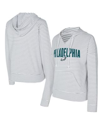 Concepts Sport - Women's White/Gray Philadelphia Eagles Liftoff Striped Notch Neck Pullover Hoodie