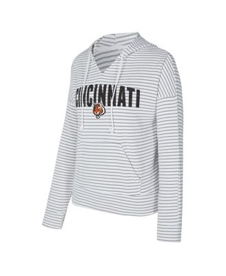 Women's White/Gray Cincinnati Bengals Liftoff Striped Notch Neck Pullover Hoodie