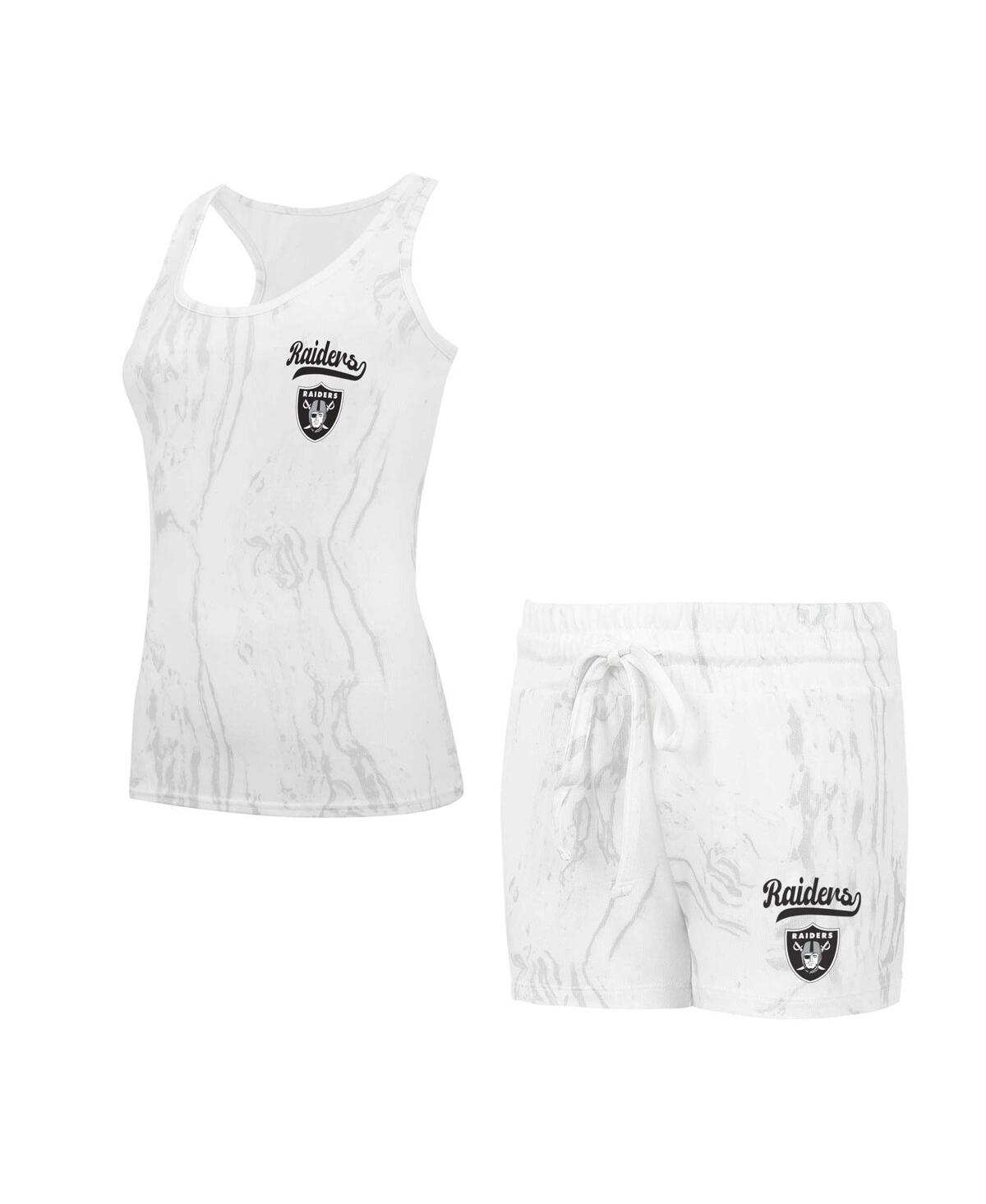 Concepts Sport Women's Las Vegas Raiders Quartz Hacci Knit Tank Top And Shorts Sleep Set In White