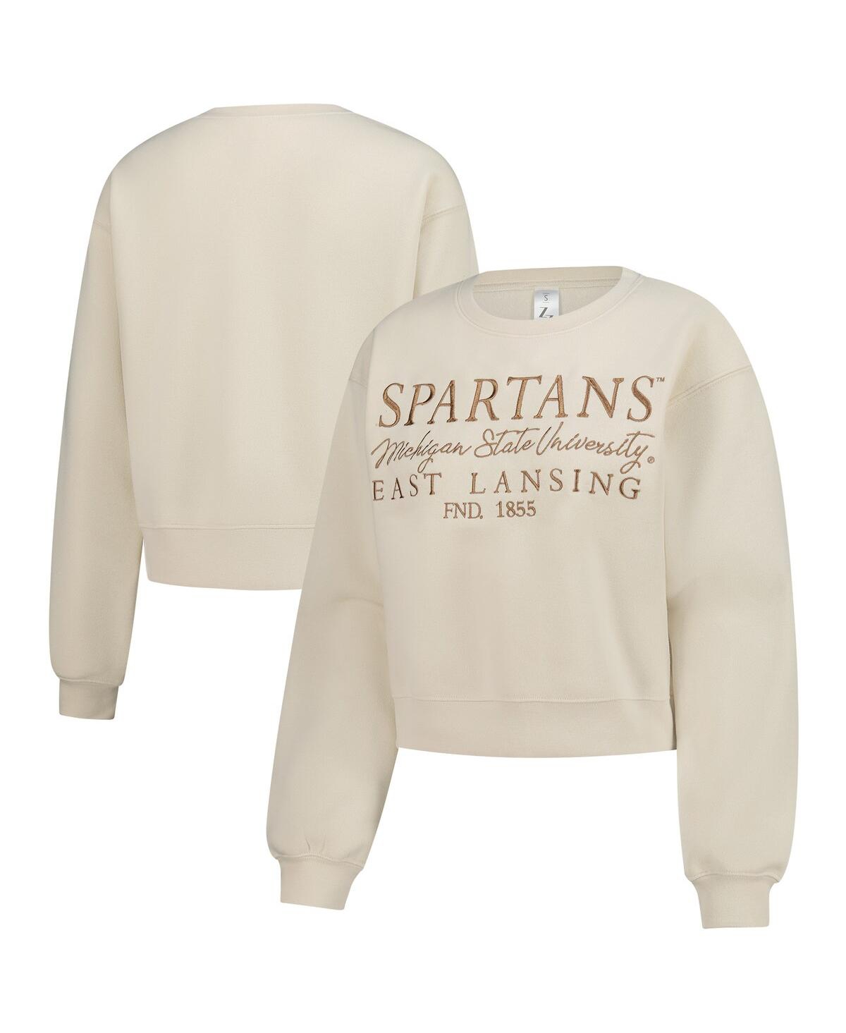 Zoozatz Women's Sand Michigan State Spartans Cropped Crewneck Sweatshirt In Neutral