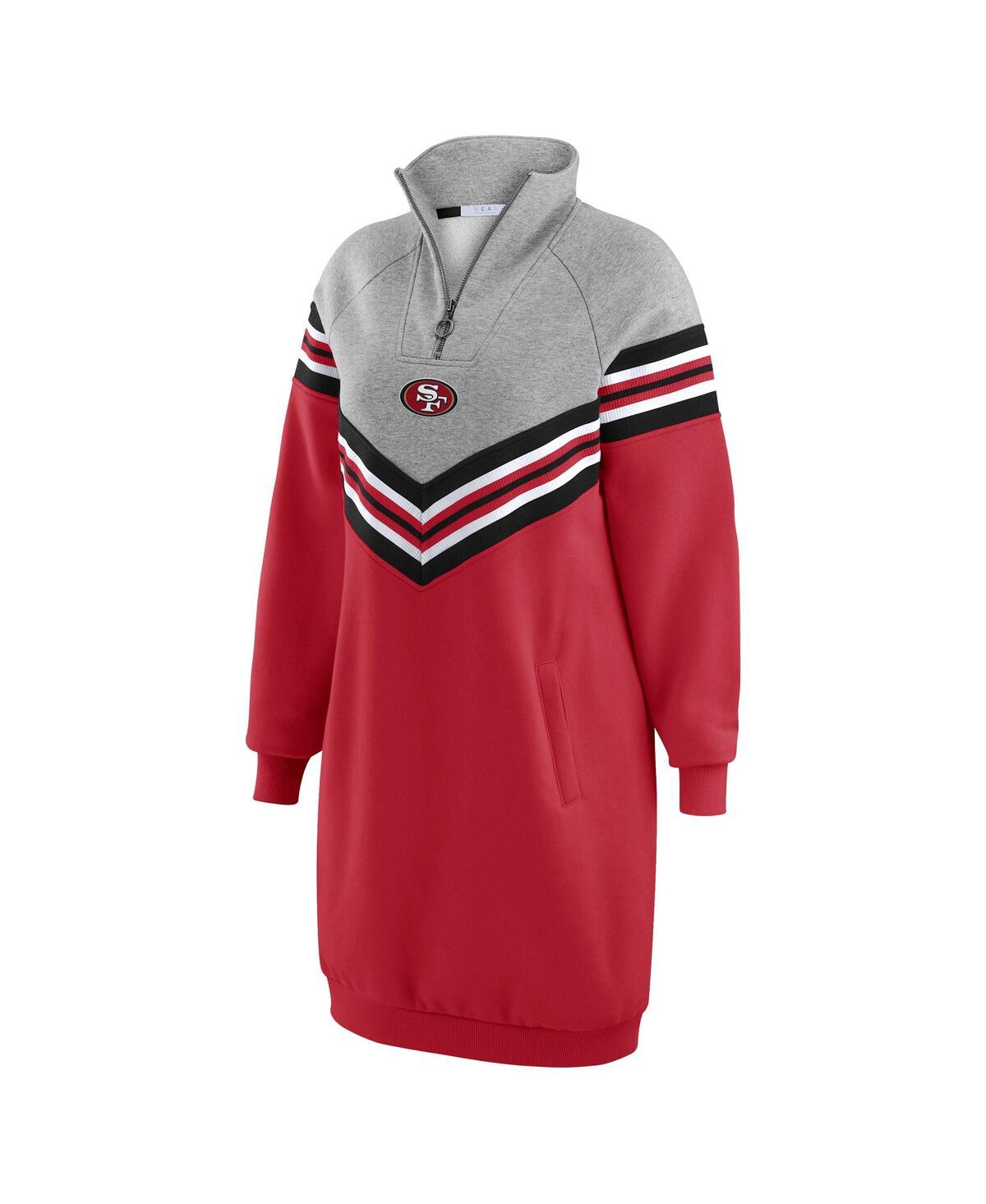 Wear By Erin Andrews Women's Scarlet/heather Gray San Francisco 49ers Chevron Stripe Dress In Multi