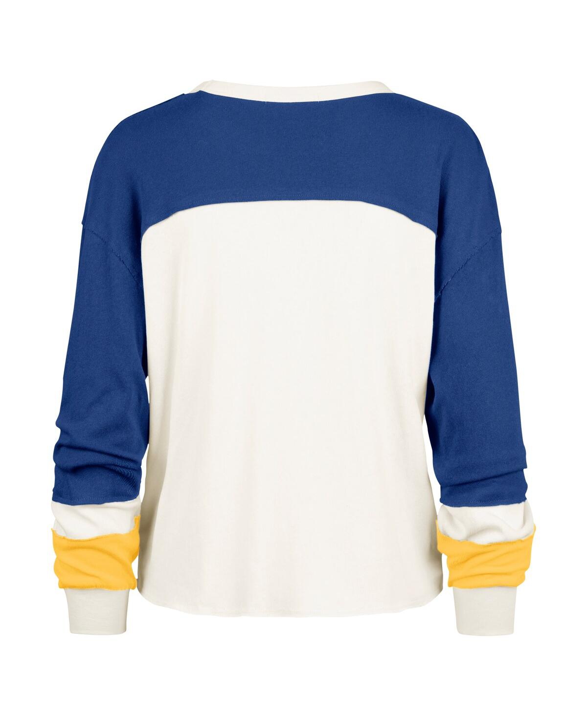 47 Brand Women's Cream Los Angeles Chargers Double Header Curve Raglan Long Sleeve Crop Top In Blue
