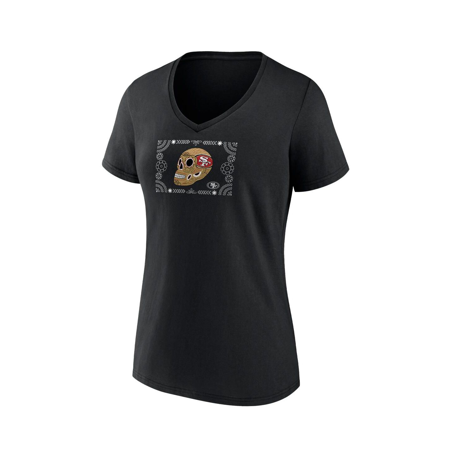 Женская футболка Fanatics Mto Label Black San Francisco 49ers Sugar Skull V-Neck — фото 3