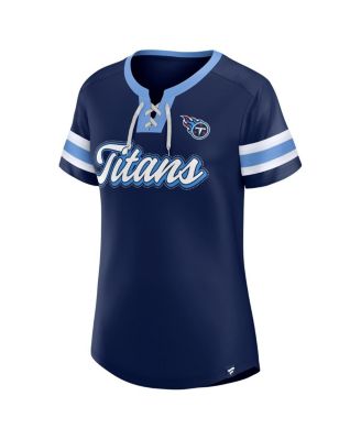 Women's&nbsp;Navy Tennessee Titans True Catch Iconic Rhinestone Bling Athena Lace-Up T-Shirt