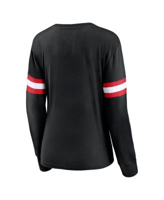 Women's Black Toronto Raptors Block Party Chest Logo Striped Long Sleeve T-Shirt