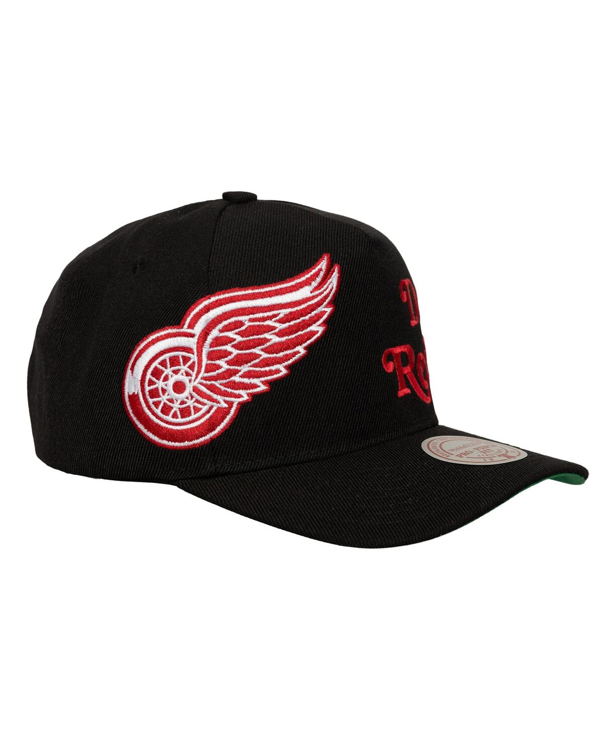Mitchell & Ness Men's Black Detroit Red Wings Busted Logo Wordmark Wrap-around Pro Pinch Adjustable Hat In Black