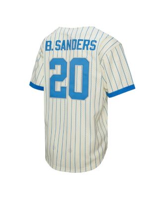Men's Barry Sanders Cream Detroit Lions Name Number Mesh Button-Up Baseball Jersey