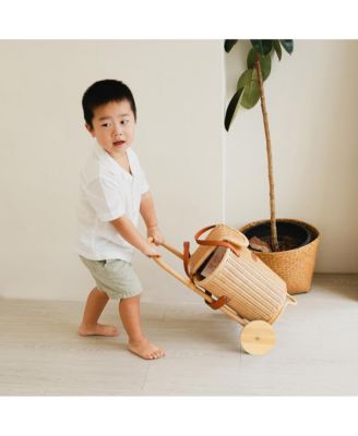 - Handcrafted Rattan Eric Shopping Trolley with detachable Tote Bag and Wooden Wheels - Wicker