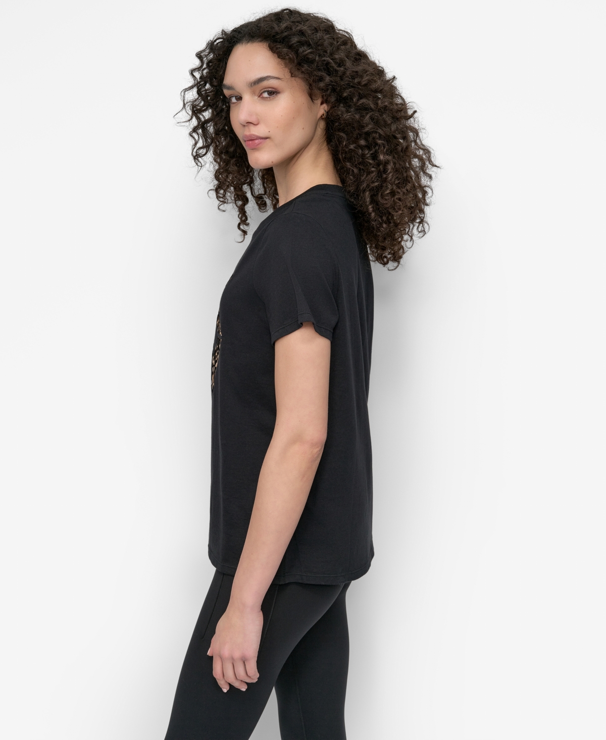 Dkny Women's Stacked Animal Print Crew Neck T-shirt In Black