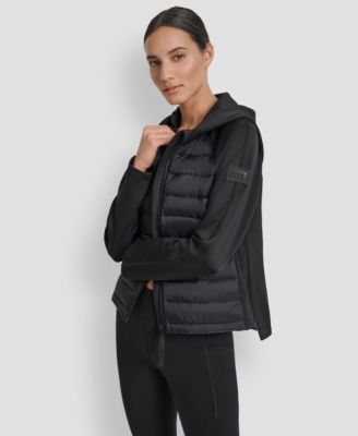 Women's High Low Hem Scuba Mixed Quilted Puffer Jacket
