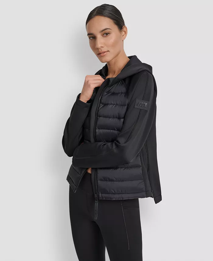 Women's High Low Hem Scuba Mixed Quilted Puffer Jacket - thumbnail 10