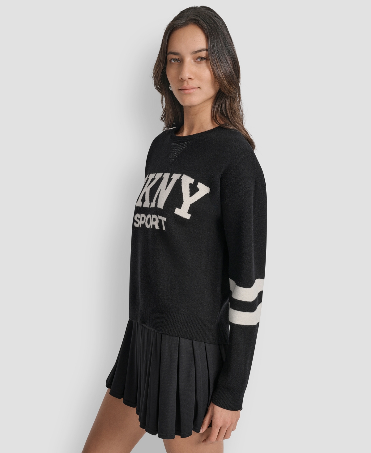 Dkny Women's Varsity Logo Crew Neck Sweater In Black