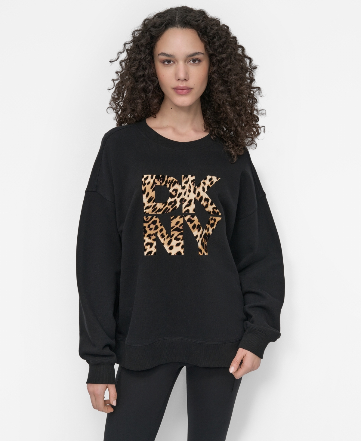 Dkny Women's Stacked Flock Logo Crew Neck Top
